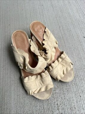 Free People Cream Rosie Ruffle Sandals Mules Size 38